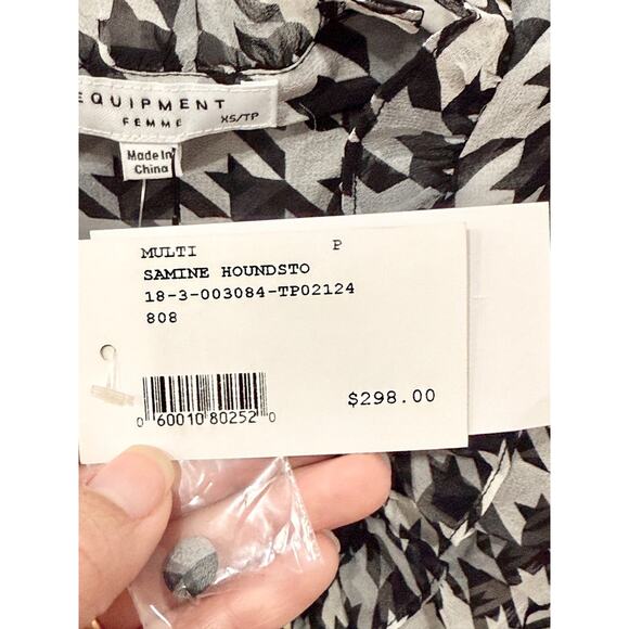 NWT Equipment Samine Houndstooth Silk Ruffled Blouse Multicolor Women's Size XS - Picture 7 of 8